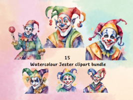 Watercolour Jester clipart bundle, medieval clipart, clown png, fantasy ... - £1.96 GBP