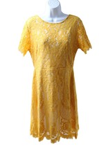 MSLG Missy Women Yellow Lace Short Sleeve Dress Size Large - £11.84 GBP