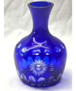 Vintage Bohemia Crystal 6.5&quot; Cobalt Blue Cut To Clear Decanter Vase Carafe - $52.62 CAD