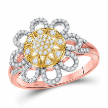 10kt Rose Gold Womens Round Diamond Flower Floral Cluster Ring 1/3 Cttw - £416.46 GBP