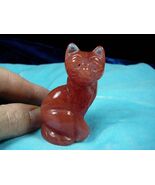 (Y-CAT-SIC-707) little KITTY CAT gemstone carving STRAWBERRY QUARTZ  fig... - €21,45 EUR