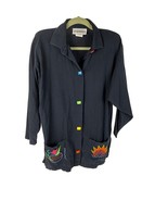 Peter Popovich Vintage Embroidered Button-Front Top Jacket Black Size S - €21,12 EUR