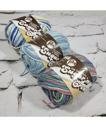 Lily Sugar &#39;n Cream Yarn Lot 3 Skeins Shaded Denim Rainbow Bright Stripes  - $14.84