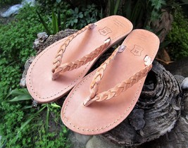 Women&#39;s Handmade Leather Flip Flop Sandals with Braided Straps - £29.81 GBP+