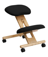 Mobile Wooden Ergonomic Kneeling Office Chair in Black Fabric - $216.90