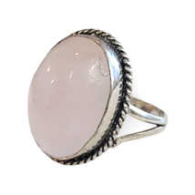 925 Sterling Silver Rose Quartz Gemstone Statement Oval Twisted Ring sz 7 - $17.75