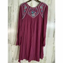 Blue Rain Womens Mini Dress Size Large Maroon Purple Embroidered Gauzy Boho - $13.82