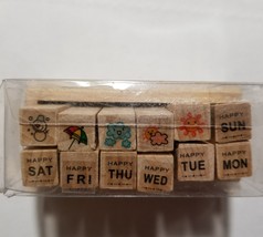 Stamptopia Tall Wood Mounted Mini Daily / Weather  Stamp Set Box of 12  NIB - $9.49