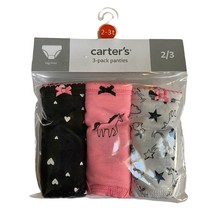 Carter&#39;s 3 Pack Girls Panties Size 2/3 Hearts Unicorns Pink Black Gray - £5.93 GBP