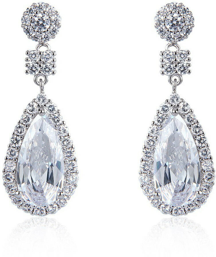 Primary image for Womens Prong Cubic Zirconia Wedding Tear Drop Earrings Christmas Gift