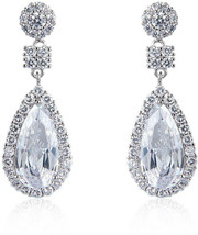 Womens Prong Cubic Zirconia Wedding Tear Drop Earrings Christmas Gift - £43.27 GBP
