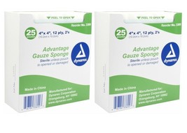100 Sterile Gauze Sponge 12 Ply 4&quot; x 4&quot;, 2&#39;s Gauze Pad 2 box of 50, Dyna... - $10.28