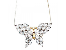 925 Sterling Silver Aquamarine &quot;Butterfly&quot; Chain with Pendant - $1,643.40 MXN