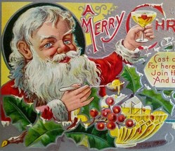 Santa Claus Christmas Postcard Festive Bowl Embossed Saint Nicholas Series 3 - £9.64 GBP