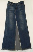 Angel J EAN S Denim Jeans Maxi Skirt Pencil Long Slit Raw Fringed Hem M Waist 28&quot; - £35.34 GBP