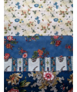 Fabric Red Rooster &quot;Floral Blues&quot; Flowers of Red Coral Blue on Blue $3.75 - $5.14 CAD