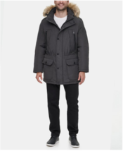 Calvin Klein Men Grey Water Resistant Zip Hood Fur Parka Snorkel Jacket Coat L - £96.31 GBP