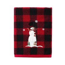 Buffalo Check Snowman Christmas Embroidered Bath Towel Cabin Country Set of 2 - £46.90 GBP