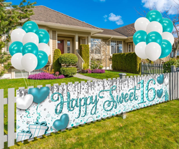 Sweet 16 Party Decorations Teal 16Th Birthday Decorations Happy Sweet 16 Banner  - £16.79 GBP