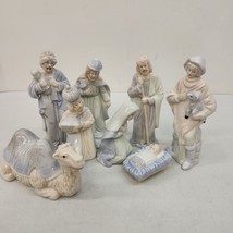 Nativity Set 8 Porcelain Figures Glaze Jesus Mary Joseph Wise Men Shepha... - $31.92