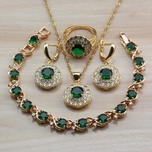 New African Women Wedding Costume Yellow Gold Color With Natural Stone CZ Green  - £22.27 GBP