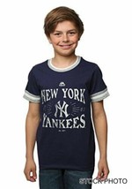 Majestic New York Yankees Ragazzi Rotondo Tee Collo, Blu, Grande - £14.20 GBP