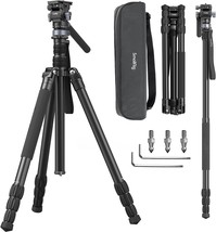 Professional Video Tripod For 72&quot; Camera With Leveling Base And Monopod - £141.83 GBP