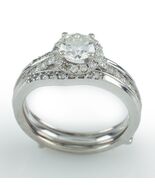 18k Oro Bianco Diamante Fidanzamento Anello W/Matrimonio Enhancer Guard ... - $117,524.42 MXN