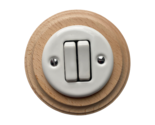 Wooden Single Switch 2 Gang Two-Way Natural Beige White Diameter 3.9&quot; - $41.70