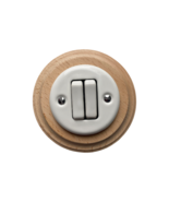 Wooden Single Switch 2 Gang Two-Way Natural Beige White Diameter 3.9&quot; - £33.23 GBP