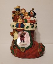 VTG Filled Christmas Stocking w/ Rotating Santa Musical Light Up Figurine Decor - £27.51 GBP