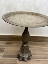 Antique Persian Brass Pedestal Side Tray Table – Hand-Etched Tray Top – ... - $296.01