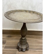 Antique Persian Brass Pedestal Side Tray Table – Hand-Etched Tray Top – ... - $296.01