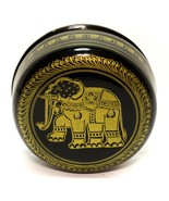 India Lacker Black Gold Hand Painted Elephant Round Trinket Box 4.5&quot; Vin... - £23.25 GBP