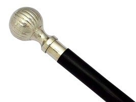 Antique Designer Brass Chrome Plated Handle Wooden Walking Stick Cane Style - £25.06 GBP