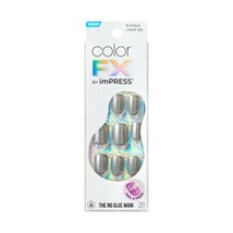 KISS imPRESS Color FX  Press on Nails, The Good Days, Silver, Short Squo... - $11.99