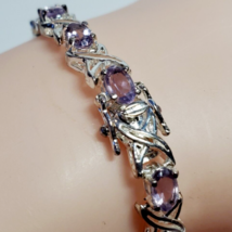 Solid Sterling 925 Silver Amethyst Birth Stone Hugs Kisses 7&quot; Bracelet 12 Grams - £50.99 GBP