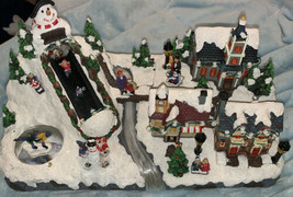 Snowman’s Village By 2009 Forever Gifts Ltd Light Up &amp; Movement Skating Skiing - £94.67 GBP