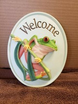 Welcome Wall Sign Plaque Green Tree Frog by Ibis &amp; Orchid Design 8 5/8&quot; x 6 3/4&quot; - £23.36 GBP