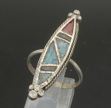 SOUTHWESTERN 925 Silver - Vintage Turquoise &amp; Coral Band Ring Sz 9.5 - RG23589 - £57.32 GBP