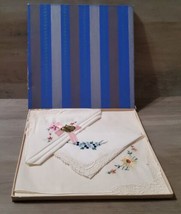 Vintage Unused Swiss Loom Ladies Hankies Original Box Embroidered Flowers - $24.65