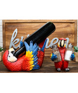Red Scarlet Macaw Parrot Wine Bottle And Salt Pepper Shakers Holder Figu... - €43,03 EUR