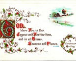 Illuminated Text Dickens Verse Winter Scene Christmas Greeting 1912 Post... - $3.91