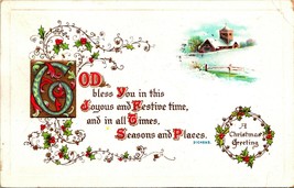 Illuminated Text Dickens Verse Winter Scene Christmas Greeting 1912 Postcard - £3.13 GBP
