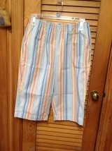 Blair Stripe Peach Blue Cropped Capris Pants Size 18PT Inseam 15&quot; - £6.40 GBP