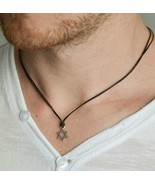Silver Star of David necklace for men, black cord, Jewish gift for him, ... - $19.14 CAD
