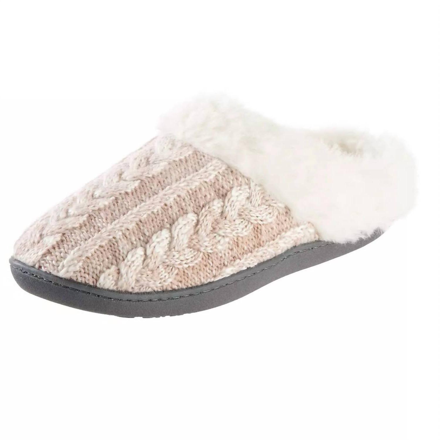 Isotoner Women&#39;s Chunky Cable Knit Erin Hoodback Slippers Evening Sand - $41.00