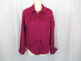 Talbots top button-up Sz 8  burgundy red long sleeves cuffs cotton blend - $15.63