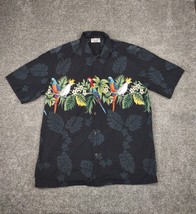 Pacific Legend Hawaiian Shirt Men Large Black Parrot Macaw Tropical Palm... - £19.65 GBP