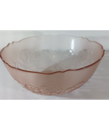 Vintage Large ARCOROC France ROSA PINK Glass Serving Salad Bowl ROSES 9&quot; - $20.49